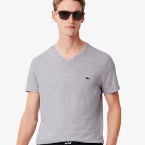 Lacoste Men's Lightweight Pima Cotton V-Neck T-Shirt Size 6 XL in Grey Preppy